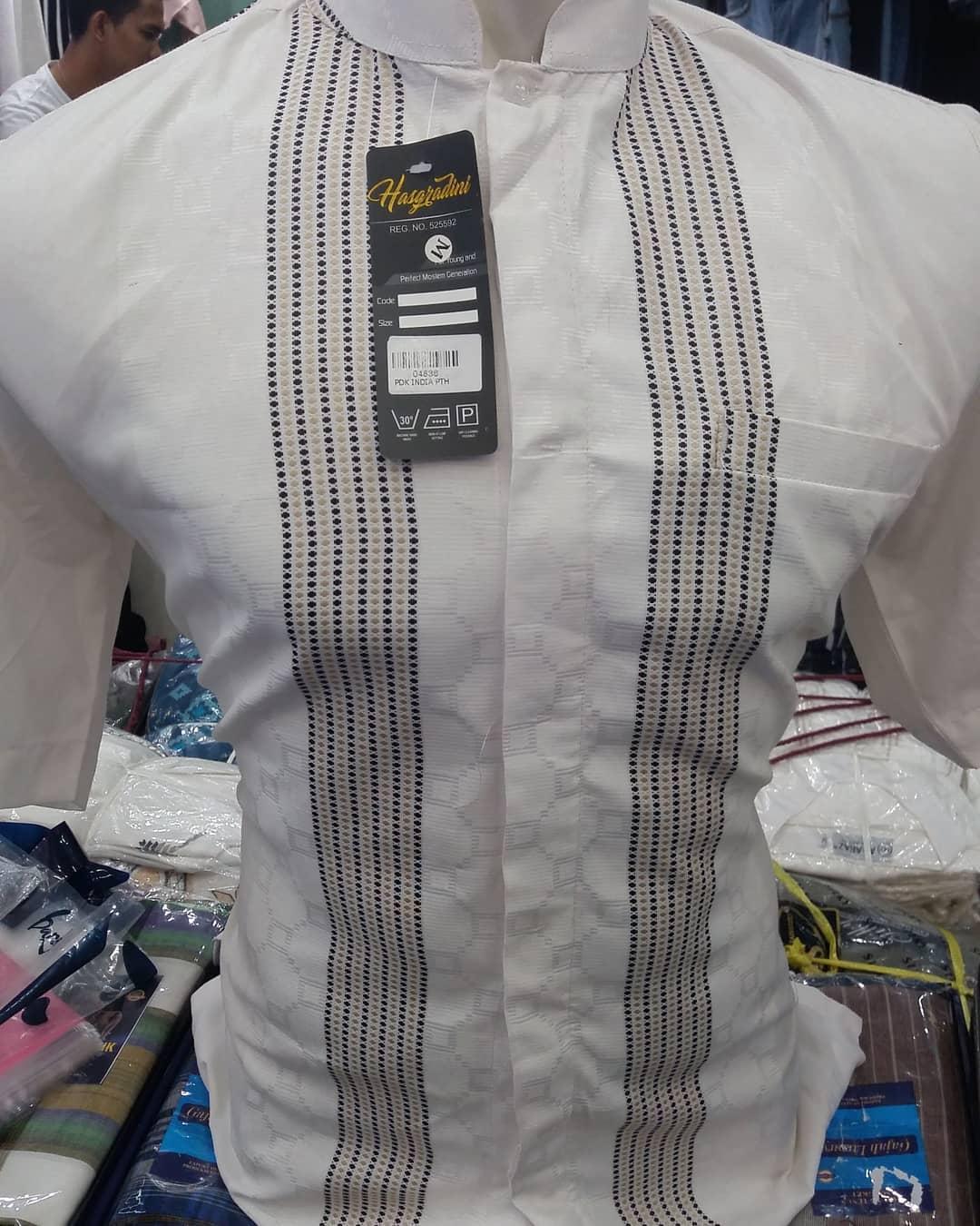 Baju Muslim Original Koko Motif Sulam Cotton Serat Super Atasan Pria Pakaian Lebaran Casual