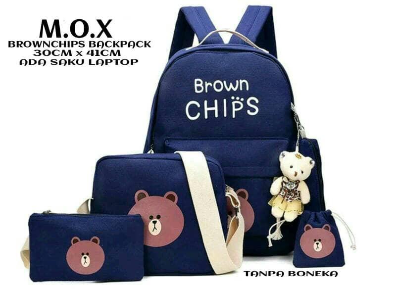 Jual PROMO Tas Ransel Punggung Sekolah Anak / Wanita Brown Chips 4in1 Navy Promo