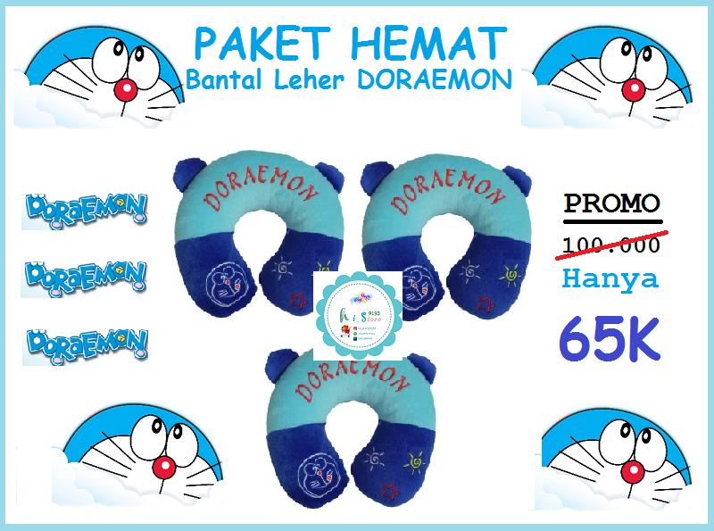 Paket 3 Pcs BANTAL Leher DORAEMON Biru Travel Pillow / Neck Pillow / Bantal Mobil / Bantal Travel / Bantal U Bahan DACRON Berkualitas