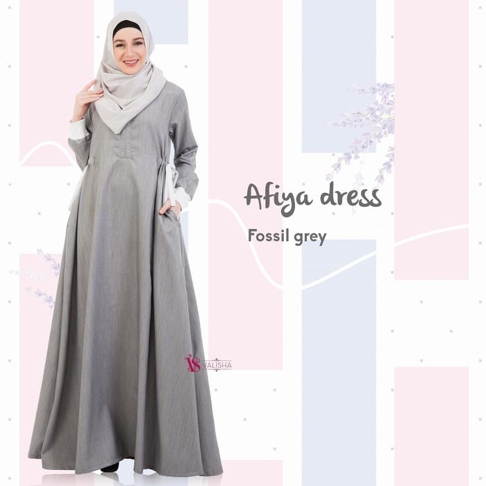 Gamis Syari Busui Sporty Katun Linen AFIYA DRESS GREY Simple Adem