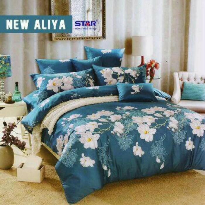 Set Bedcover Sprei STAR New Aliya Biru ukuran 180x200x20 - JlJdTp