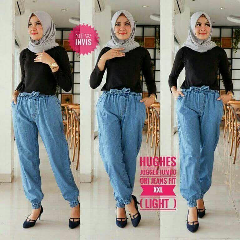 Baju Muslim Original Celana Hughes Jogger Jeans Pants Bawahan Simple Wanita Hijab Modern Trendy Terbaru