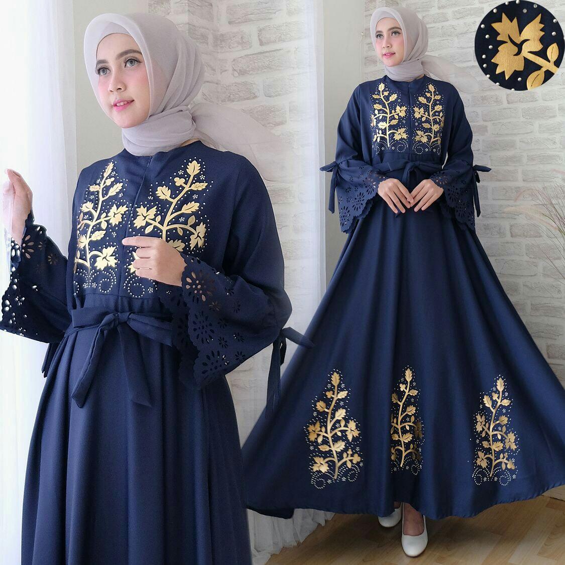 369 Baju Muslim Gamis Wanita Olla Syari Bahan Balotelly Motif Bunga Asli Tanpa Pashmina