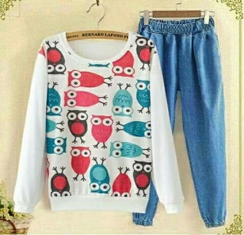 J&C Setelan Owl Full / Setelan Kaos Wanita / Baju Santai / Setelan Wanita / Kaos Cewek / Celana Panjang Wanita/ Kaos Panjang Wanita / Celana Joger Wanita / Setelan Celana Jogger