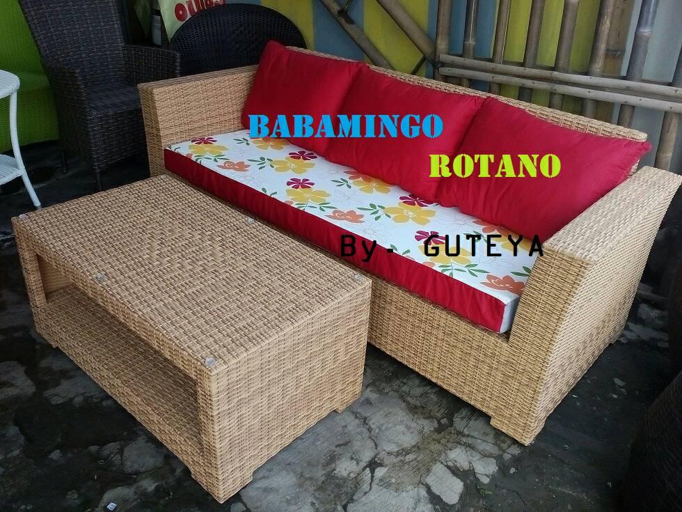 Sofa 3 seater dan coffee table rotan sintetis bogor cibinong