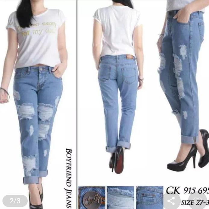 JHF - celana jeans ripped boyfrend robek - tidak tembus