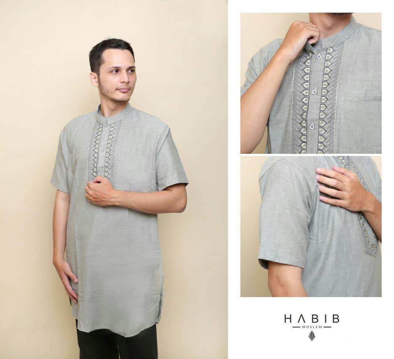 Baju Pria Kemeja Baju Koko Gaul Habib Pendek Abu