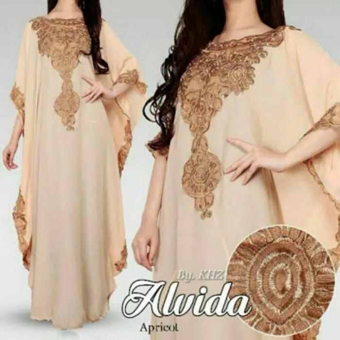Kaftan Diamond Swarosky Jumbo- Baju Kaftan Jumbo- Gamis Jumbo Alvida - Krem