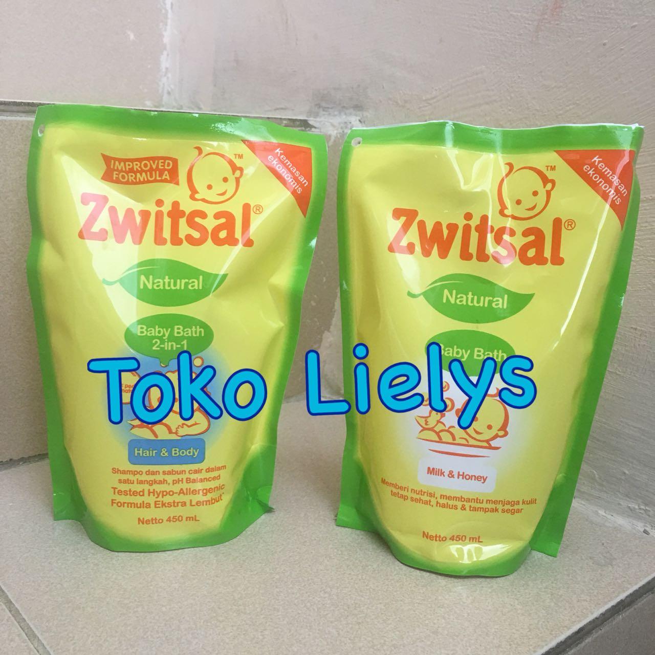 Zwitsal Natural Baby Bath 2in1 Hair & Body Minyak Telon Milk & Honey Pouch Refill 450ml