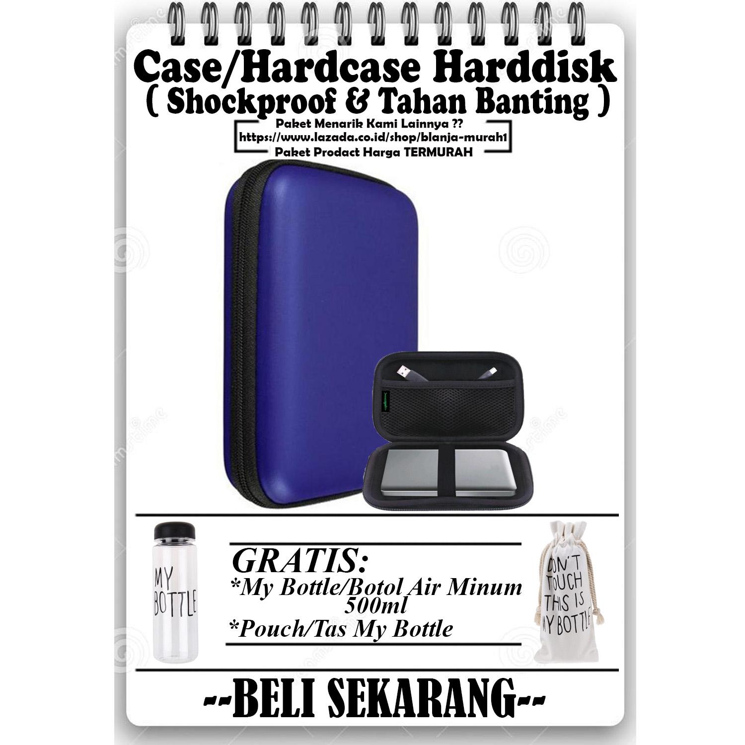 Promo Case harddisk Hard Case Shockproof Tas Hardisk / Powerbank Tahan Banting for External HDD 2.5 inch Pouch Bag - Biru - GRATIS My Bottle / Botol Air Minum 500ml