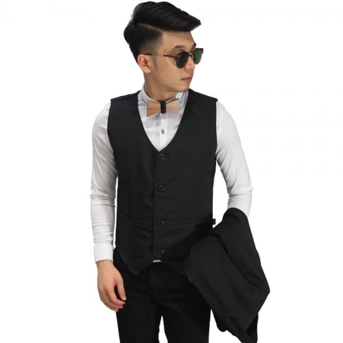 Vest Formal Basic Black/ Rompi Jas Hitam Cowok/Rompi Hitam Polos Murah - Oszgkq