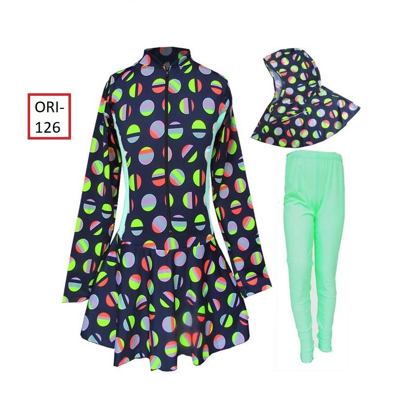 BURUAN TERBARU - Baju Renang Anak Muslim Motif Polkadot - Celana Warna - 126SD