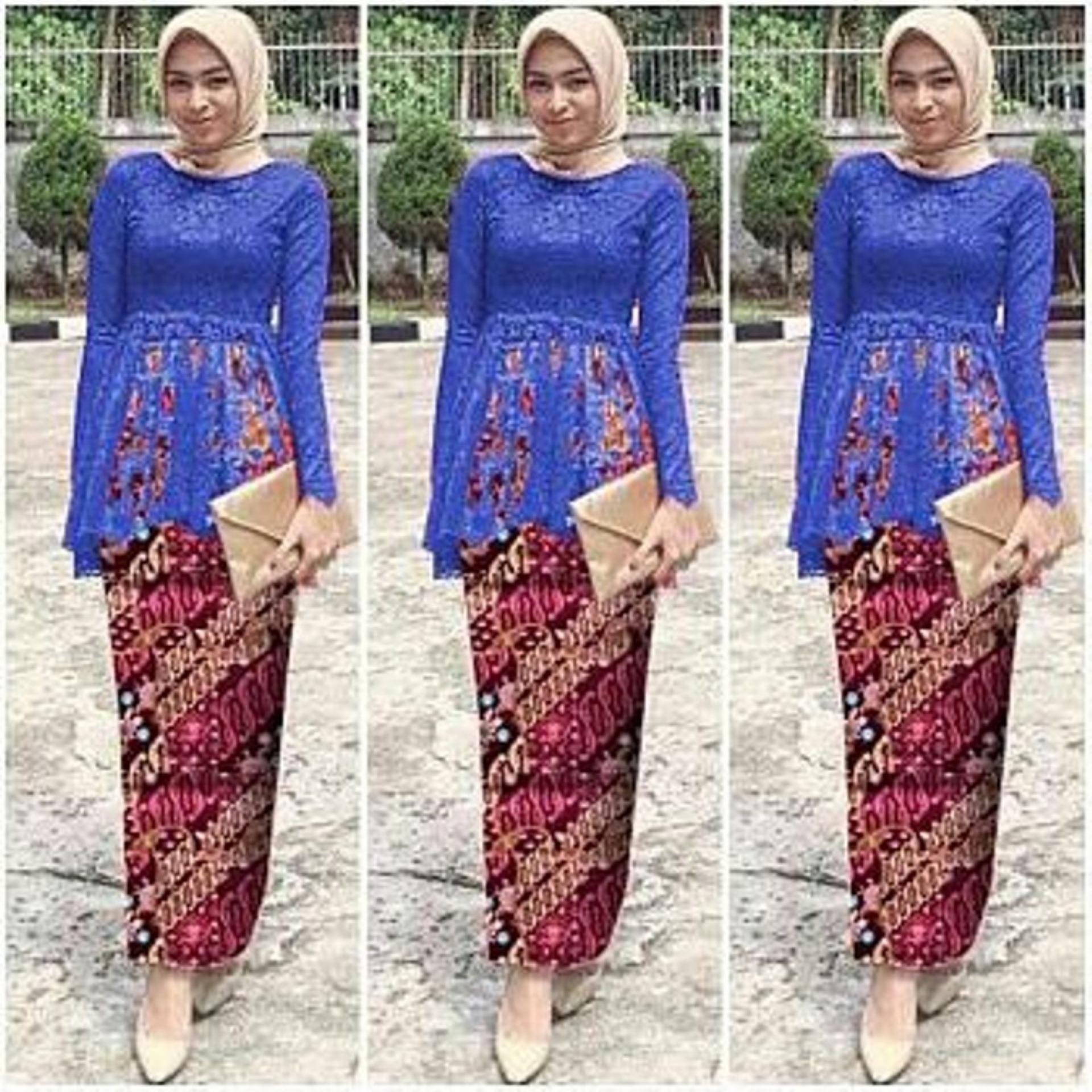 Claryne Setelan Wanita Blouse Lengan Panjang Brukat Rok Panjang Batik Cantik Samy