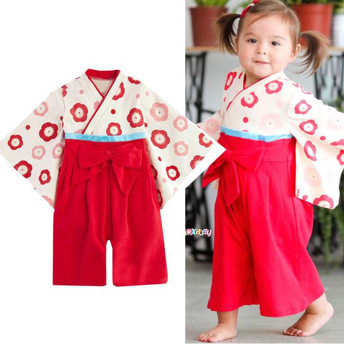 SE1717 Kimono Yukata Jepang Anak Cewek Perempuan Lucu Red Flowers 3 tahun