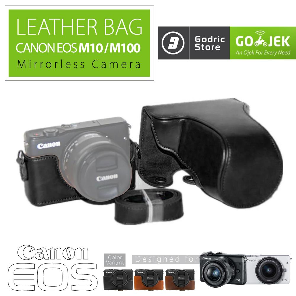 Canon EOS M10 / M100 Leather Bag / Case / Tas Kulit Kamera Mirrorless 15-45 MM / 18-55 MM - Hitam