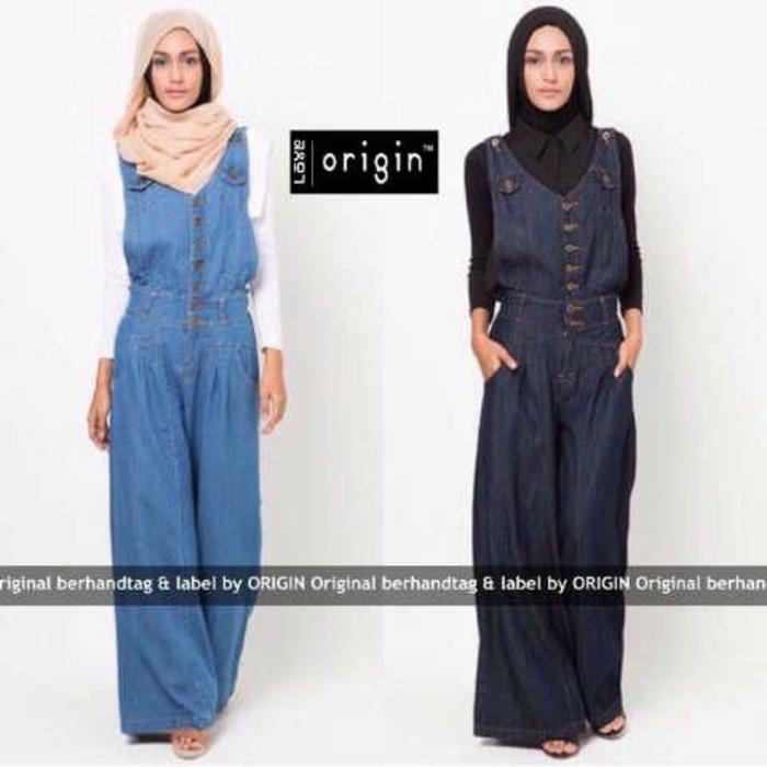 set jumpsuit denim celana kulot 2 warna (set hermes jeans VL) Disko