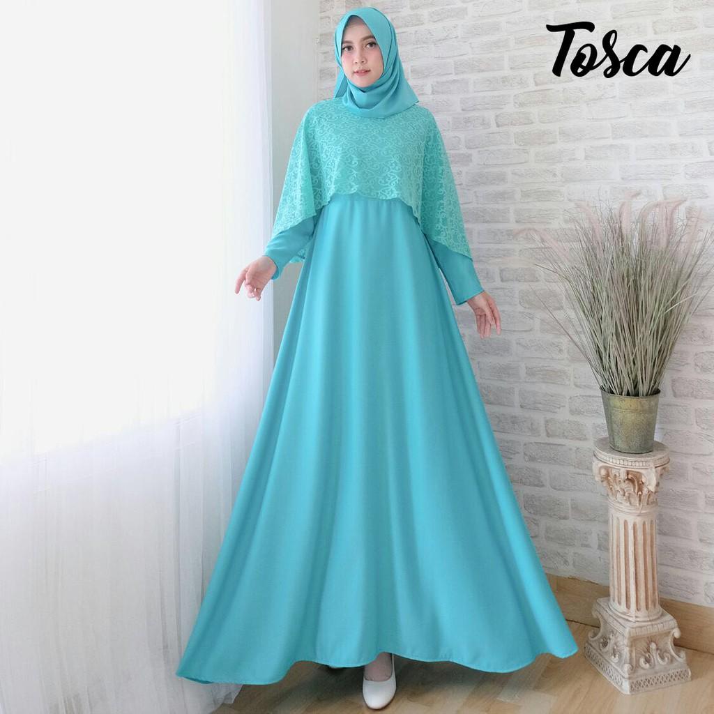 Baju Gamis Syari Pesta Remaja Kombinasi Brokat Set Plus Jilbab Pashmina