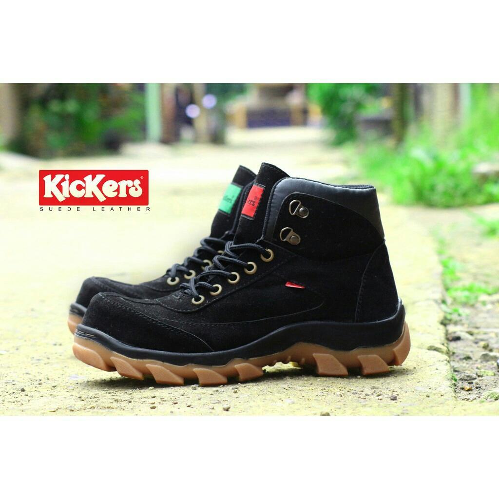 KICKERS- SEPATU BOOTS SAFETY PRIA KICKERS OUTDOOR HIKING TOURING TRACKING LAPANGAN TALI UJUNG BESI HITAM