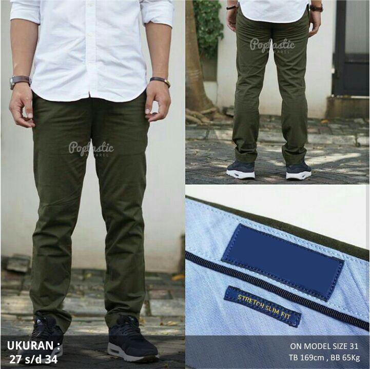 POPS Celana Chino Pria Skinny Slimfit - Hijau Army