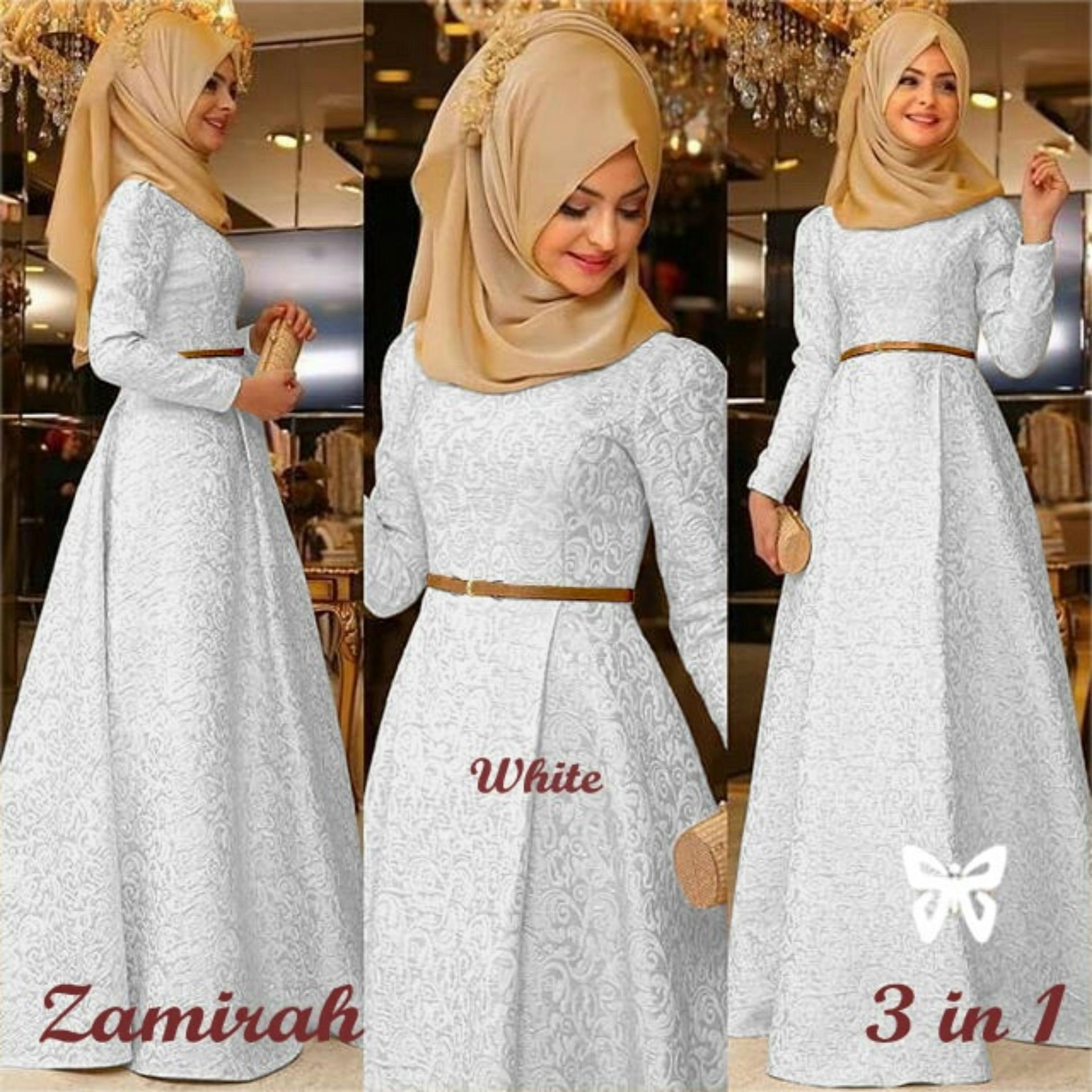 Baju Wanita Shop Dress Gamis Muslim Mirah / Hijab Muslim / Muslim Syari Hijab Syar'i / Busana Muslimah / Kebaya Modern Lebaran (Mirahza) SS - Putih White / Gaun Pesta Lengan Panjang 2018