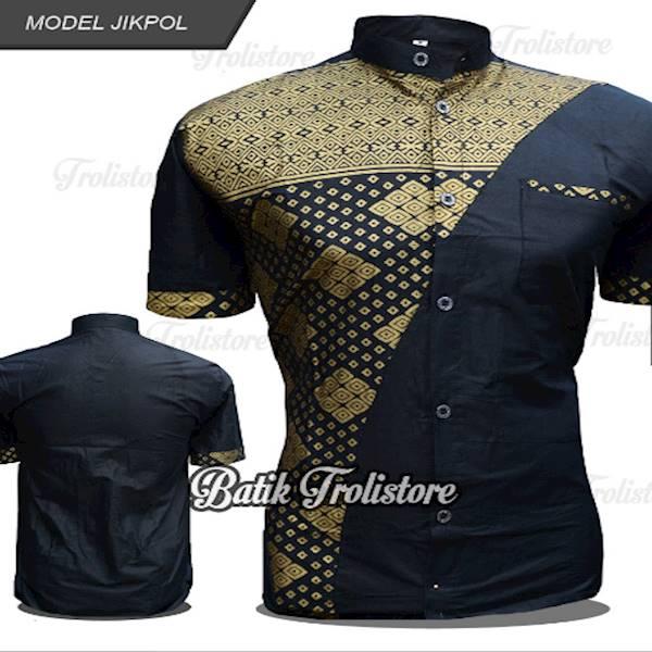 BATIK KEMEJA PRIA KERAH KOKO WARNA EMAS MOTIF WAJIK JIKPOL JIKTIF BATI