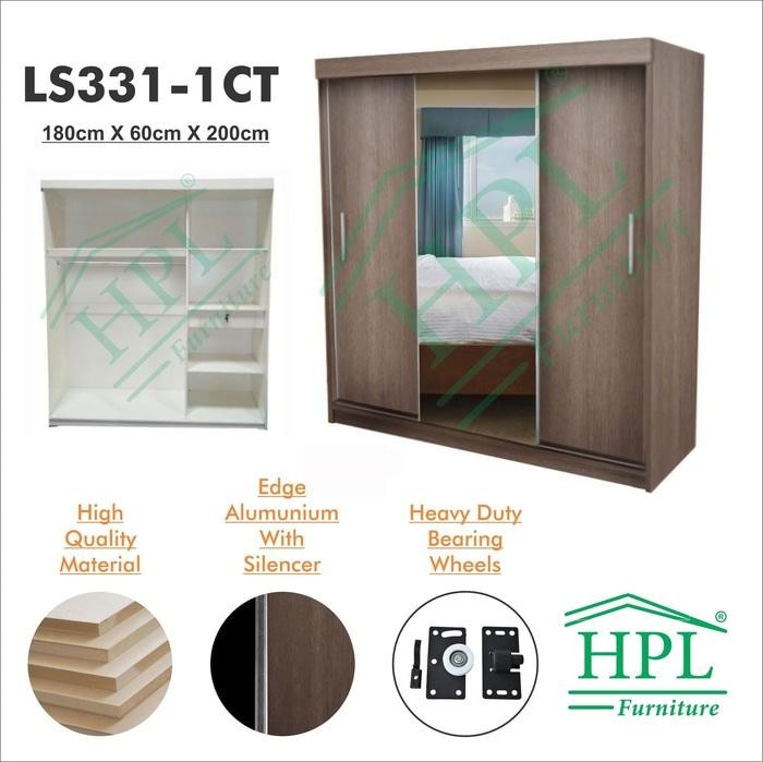 Lemari Pakaian HPL Sliding 3 Pintu Coklat+Kaca 1 Pintu LPS-313 @ 3 pintu anak bayi kayu jati minimalis plastik gantung murah portable sliding