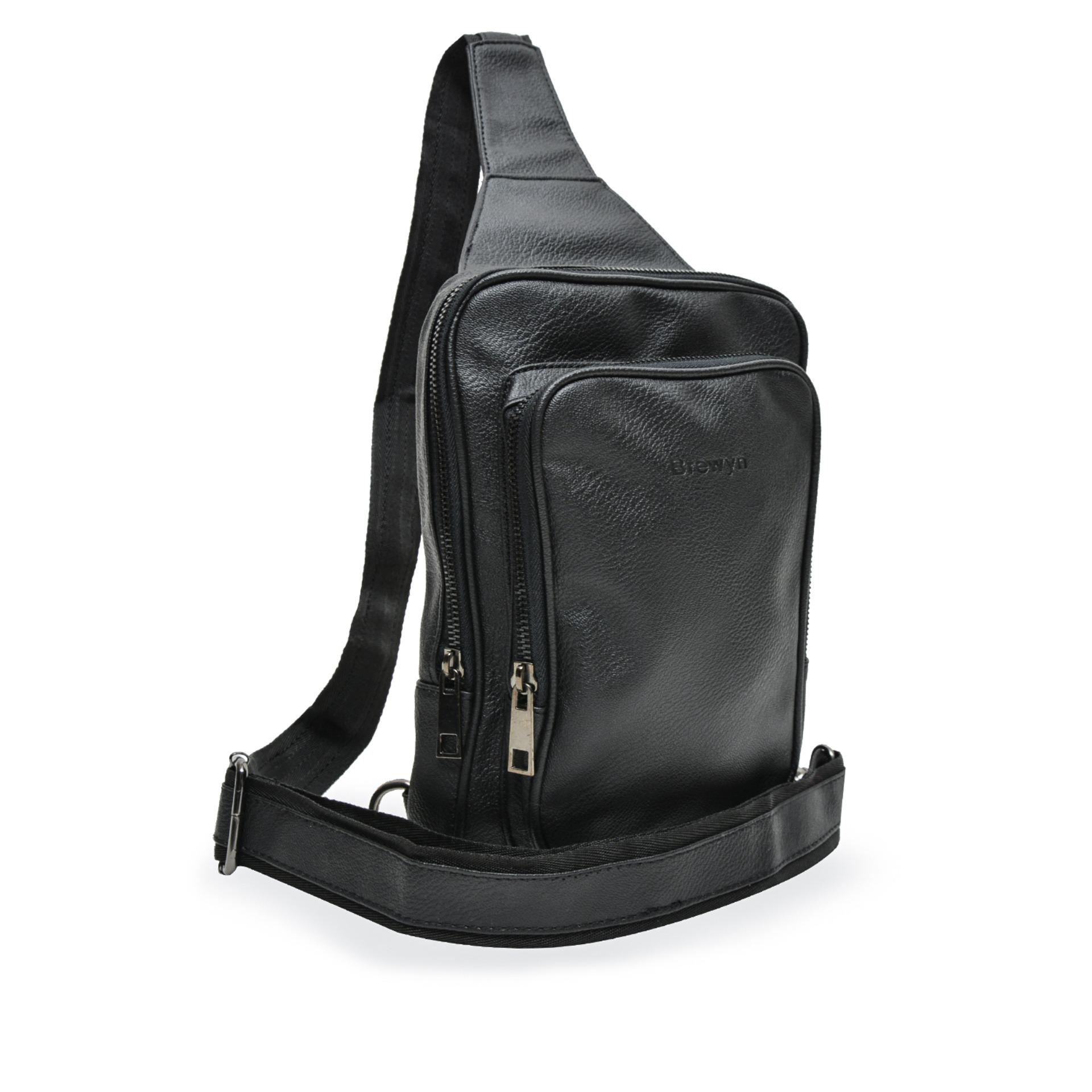 BREWYN BLACK LABEL Premium PU leather sling bag  / Tas selempang PU leather JASON - HITAM