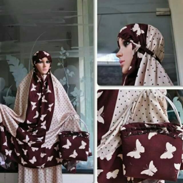 READY LAGI BEST SELLER !!! Mukena Bali Dewasa Motif Kupu Kupukupu Love Katun Rayon Cantik Murah Coklat