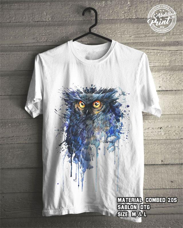 Kaos Distro Custom Design T Shirt Casual Atasan Pria Wanita Cotton Combed 20s Sablon DTG Quality Export - Owl Art - White