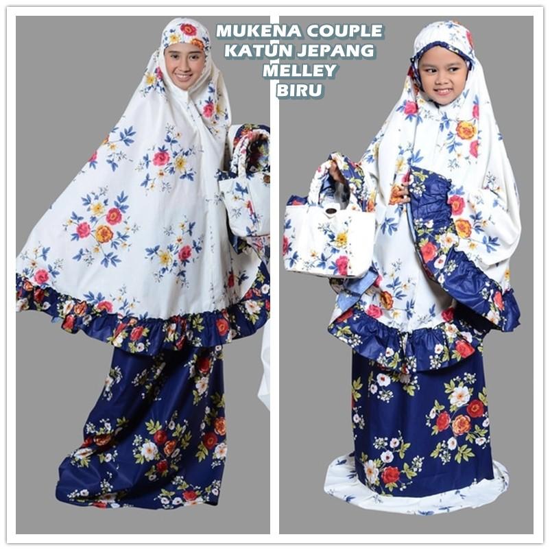 Mukena Katun Jepang Melley Biru - Mukena Motif Terlaris Untuk Dewasa Anak 10-12 Tahun Bisa Couple Dewasa Saja
