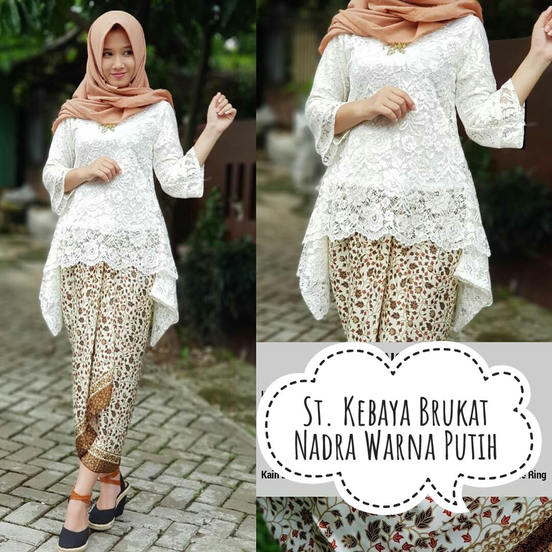 STELAN KEBAYA BRUKAT NADRA WARNA PUTIH ( NO PASMINA) READY SIZE M, L DAN XL