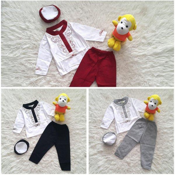 Baju Muslim Koko Aqiqah Anak Bayi Laki-Laki Bordir Set Peci