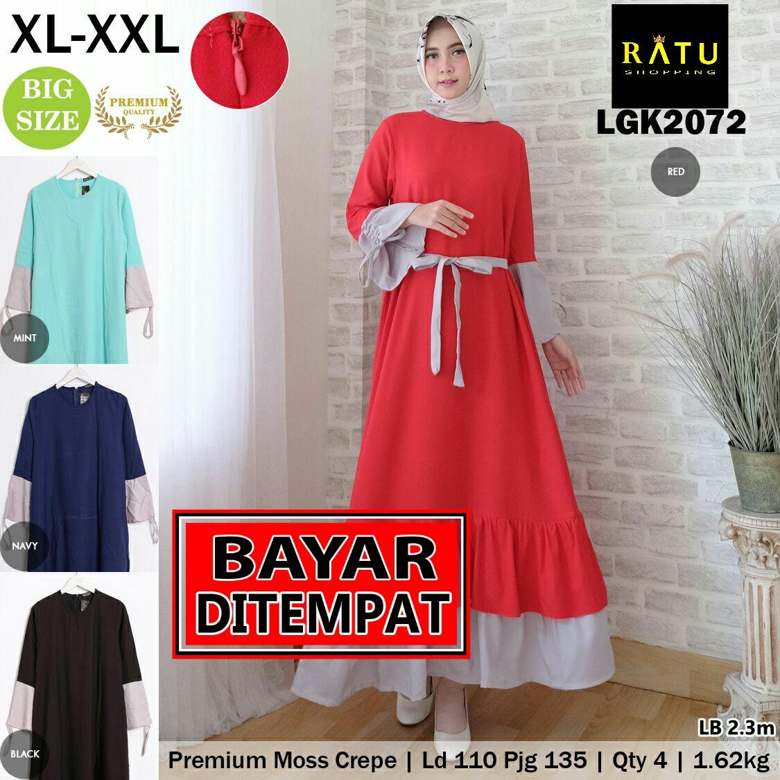 Gamis lgk2072 baju muslim gamis jumbo big size Balotelly woolpeach combine fiber cotton XL xxl / gamis besar / gamis jumbo / gamis big size / gamis pesta / gamis mewah / gamis limited edition kualitas bagus lgk2072