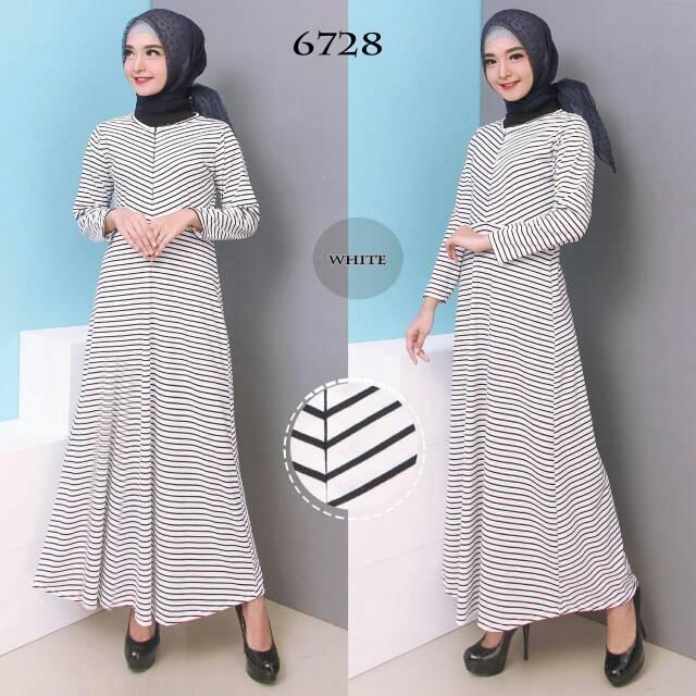 PROMO GAMIS TERMURAH!! Baju Gamis Wanita Gamis Remaja Bahan Kaos Salur 6728 Size L