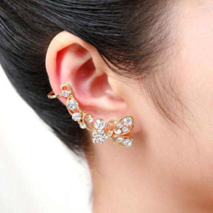 OILA Anting kupu berlian earrings Korean diamond butterfly long JAN003