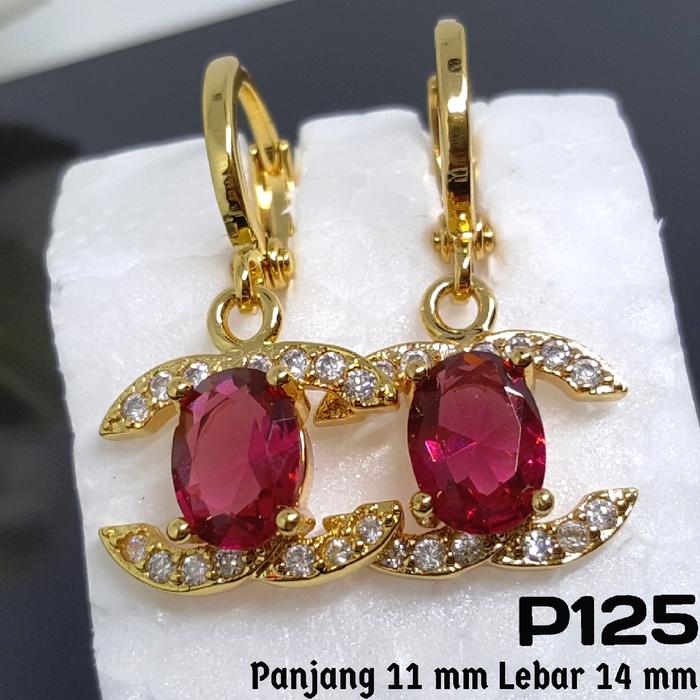 P125 Anting Chanel Ruby Merah -Set Perhiasan Imitasi Xuping Lapis Emas
