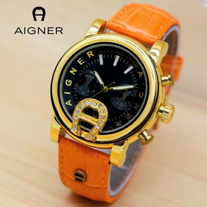 Jam Tangan Wanita Aigner Bari Plat Hitam Body Gold Kulit