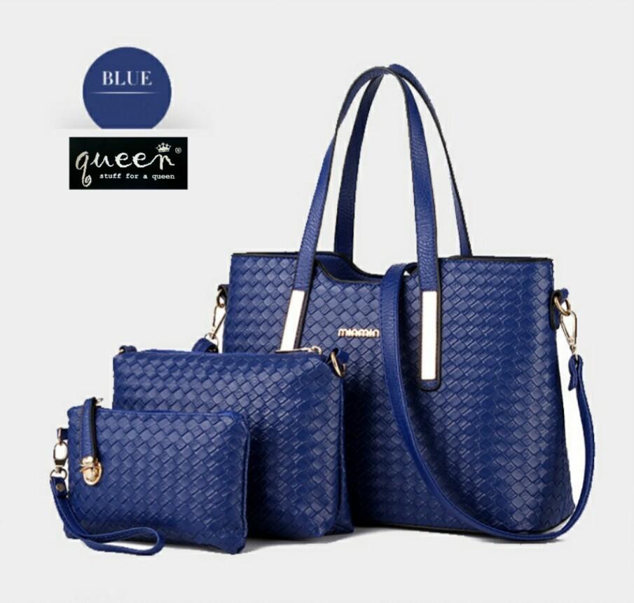 Promo Tas Jinjing Queen 3in1 Anyam Wanita Kantor Orange Navy Diskon