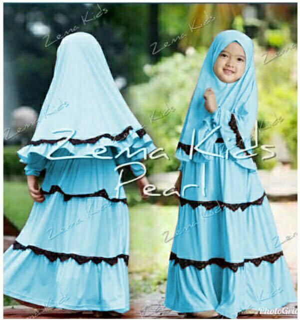 Zema Syari Kid Biru Muda Pakaian Muslim Gamis Hijab Baju Lebaran Anak