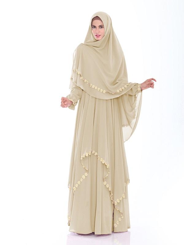 Gamis Syari Bilqis Coklat Muda Spesial Lebaran