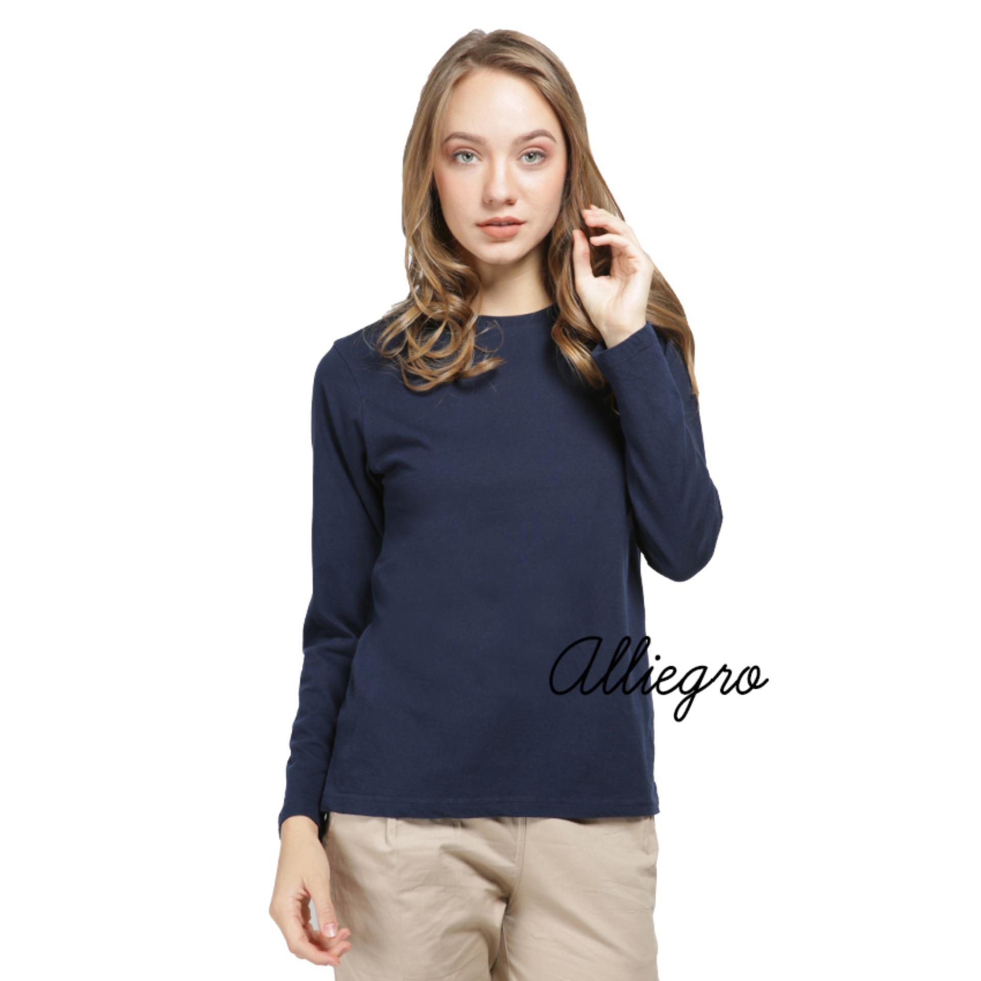 Alliegro Kaos Polos Wanita Lengan Panjang Navy - T-Shirt Kaos Distro Cewek Tumblr Tee Premium Kaos Atasan Wanita Biru Dongker