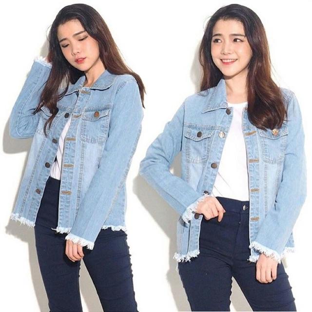 Chloe Fringe Jaket Oversized Bomber Jeans Denim Jacket kode kenz-FF547