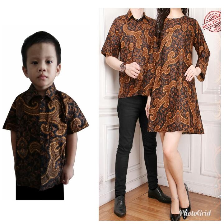 Cj collection Stelan couple batik family 3in1 baju batik dan dress maxi bapak dan anak atasan kemeja pria dewasa dan kemeja anak-anak dan dress maxi pendek atasan blouse long tunik wanita mini dress Bella