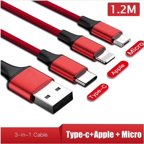 3in1 Micro USB Tipe C Kabel untuk Samsung Galaxy S9 S8 Plus Kabel USB untuk iPhone 8 7 6 Cepat Pengisian untuk Vivo Oppo Android Xiaomi