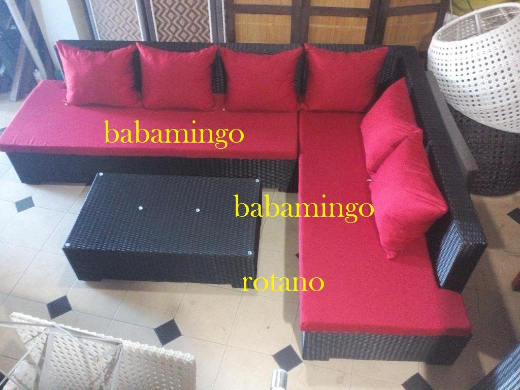 Sofa set L rotan sintetis black bravy bogor cibinong