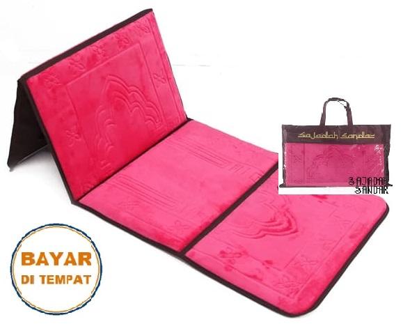 (MERAH MUDA) 1 Sajadah Sandar Surabaya 100% Premium Quality Sajadah Lipat Portable Beludru