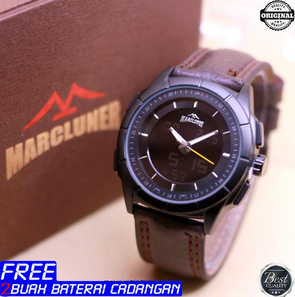 Marcluner - jam tangan pria - Original - strap Kulit - double time - Water resist