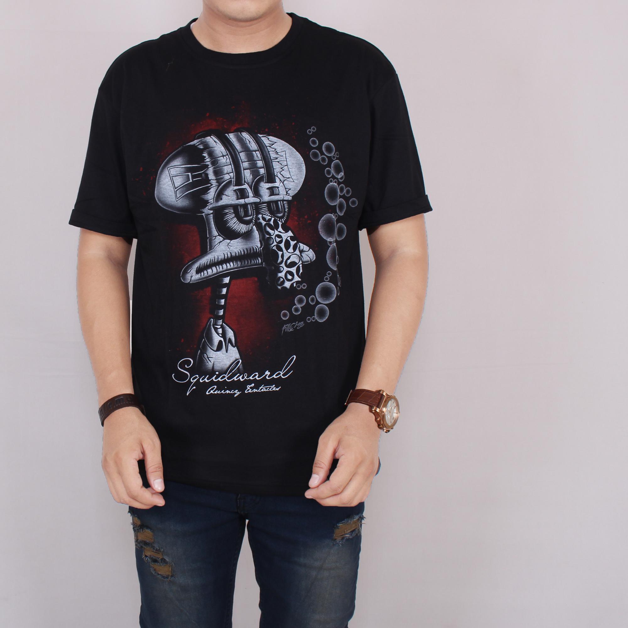 Zoeystore1 5809 Kaos Hitam Pria Lengan Pendek Baju Kaos Cowok Santai Kaos Cowok Formal Black Motif Squidward