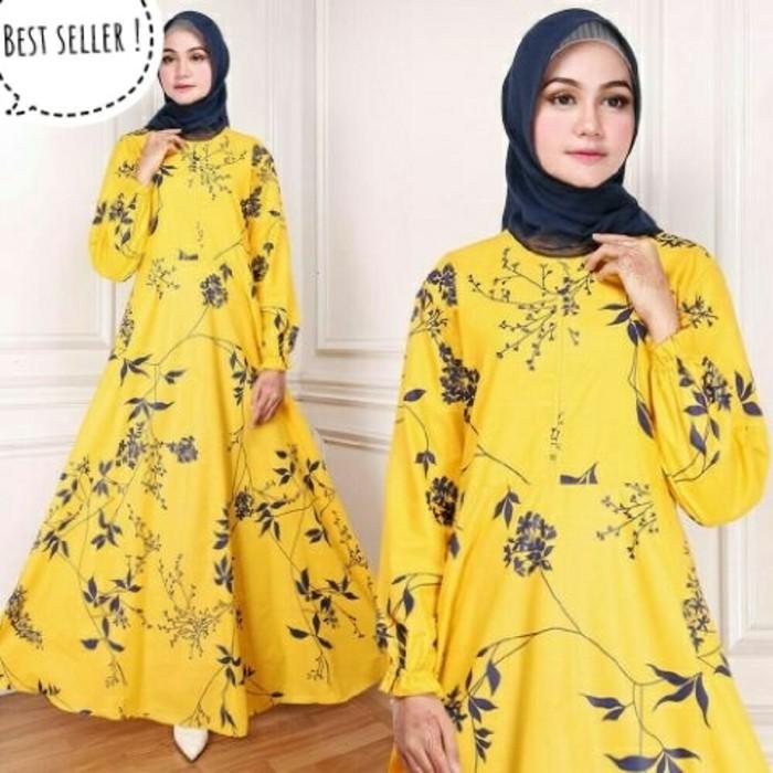 (JNH Shop) Gamis Maxy Bunga Ima Yellow Baju Wanita Bagus Murah Maxi 32 Kuning TA