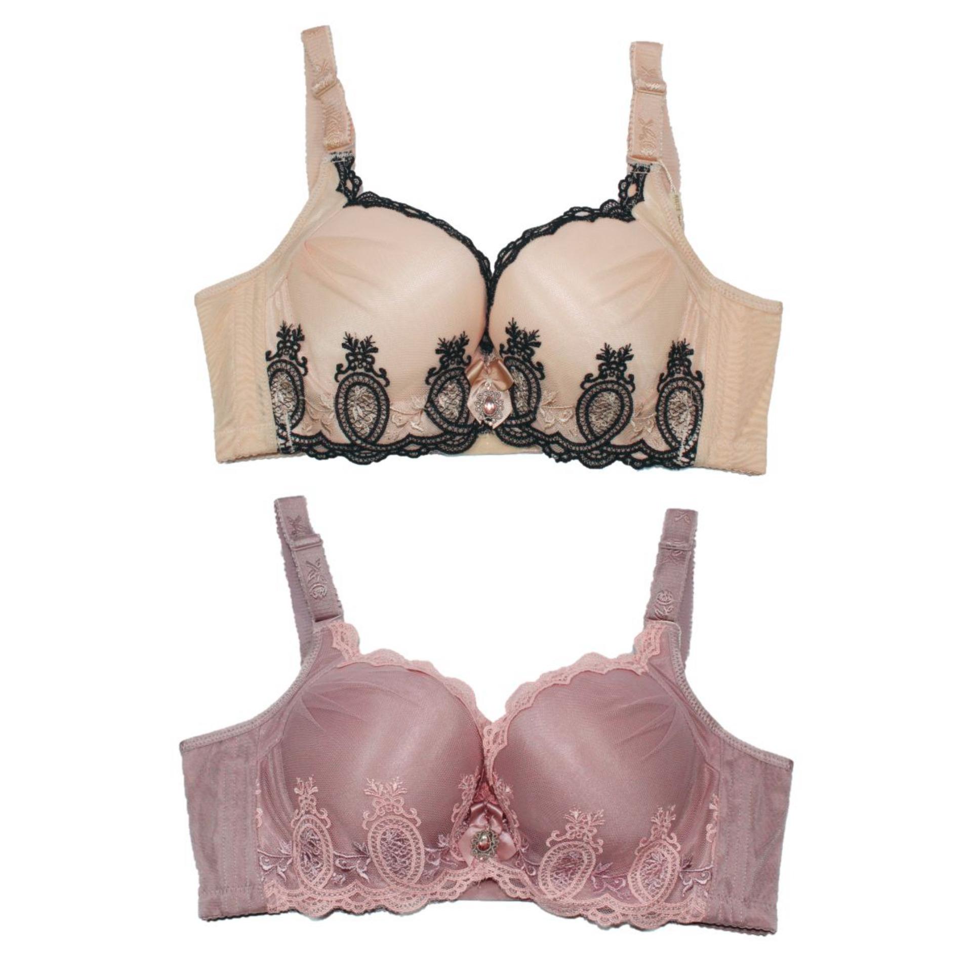 WEITECH BRA DENGAN BUSA TIPIS DAN KAWAT MOTIF BROKAT RENDA 8236 2 PCS